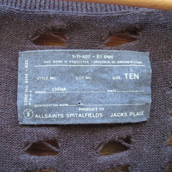 All Saints Brown Open Knit Top Tunic - Picture 7 of 8